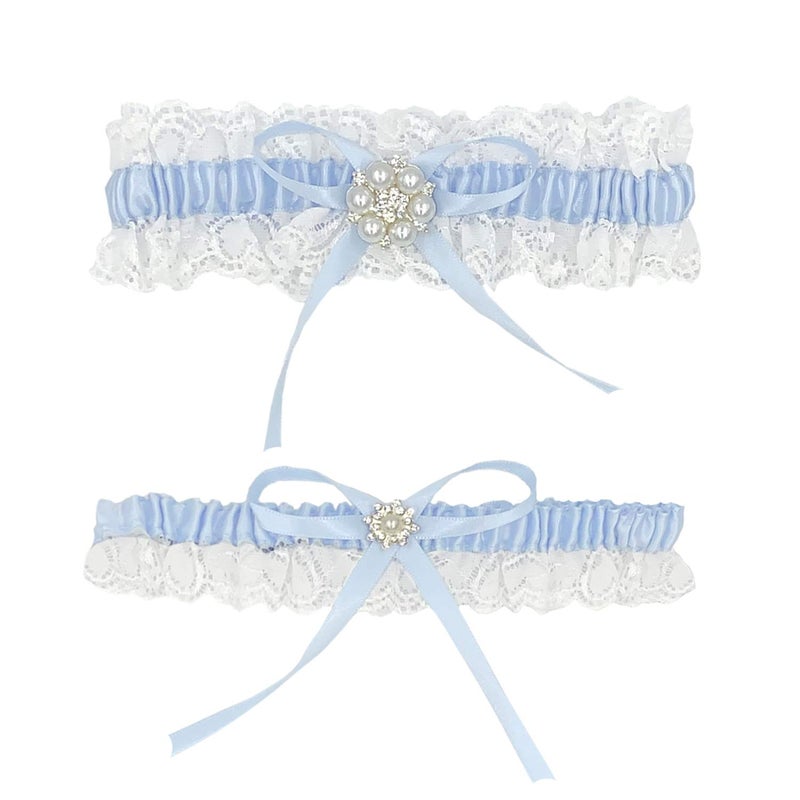 ILLUVA Blue Lace Garter Belt Set,Bridal Wedding Garter Gift for Bride- Something Blue - Image 1